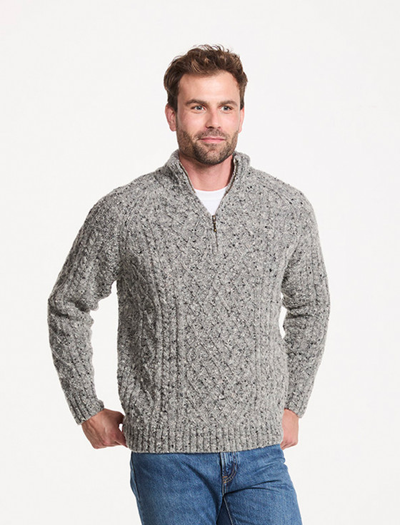Donegal Aran Troyer Half-Zip Sweater - Silver